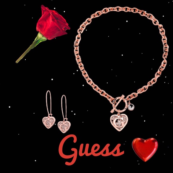 Guess Jewelry - NWT GUESS ROSE GOLD HEART NECKLACE & EARRING SET!